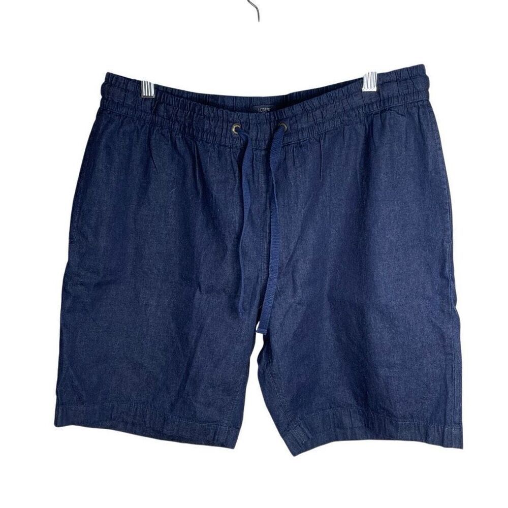 J Crew men’s size L Large blue stadium soft denim pull on elastic waist shorts
